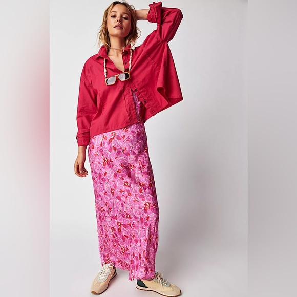 NEW Free People Remade Poplin Shirt In Punch Pink - Picture 13 of 13